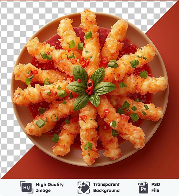 PSD transparent background with isolated vegetable tempura on a plate