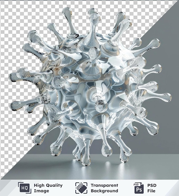 PSD transparent background with isolated virus or bacteria mockup on a gray table accompanied by a white leg