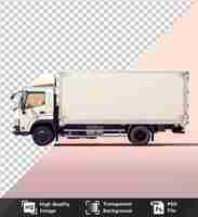 PSD transparent background with isolated white cargo truck mockup against a pink sky