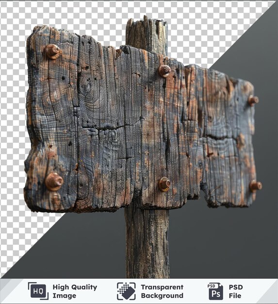 PSD transparent background with isolated a wooden sign on a pole