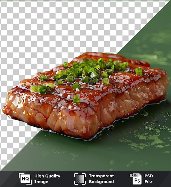 Transparent background with isolated yakiniku fish on a green table