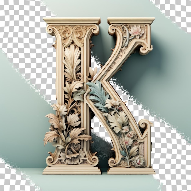 PSD transparent background with mirrored vintage wooden alphabet letters k and k