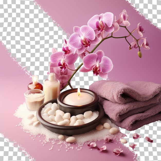 PSD transparent background with orchid flower for spa treatments