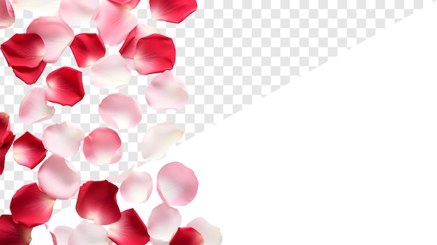 transparent background with red and pink rose petals falling