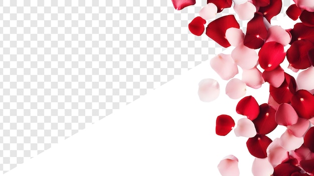 PSD transparent background with red and pink rose petals