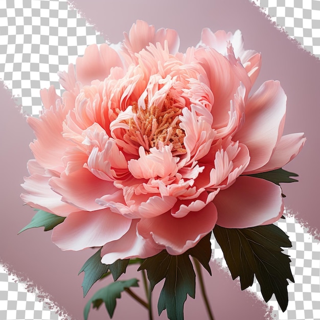 Transparent background with single peony flower isolated