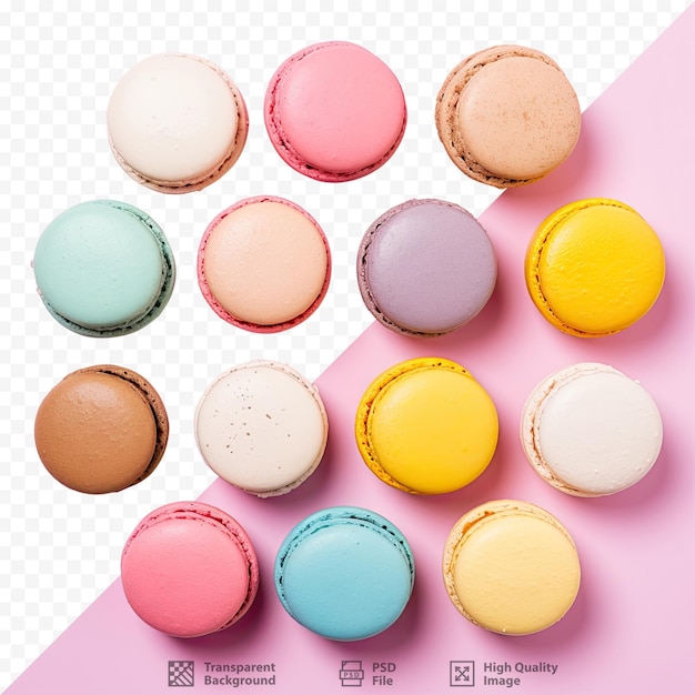 PSD transparent background with top view of macaroons