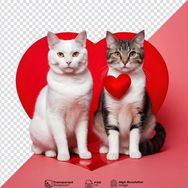 PSD transparent background with two cats and a red heart isolated