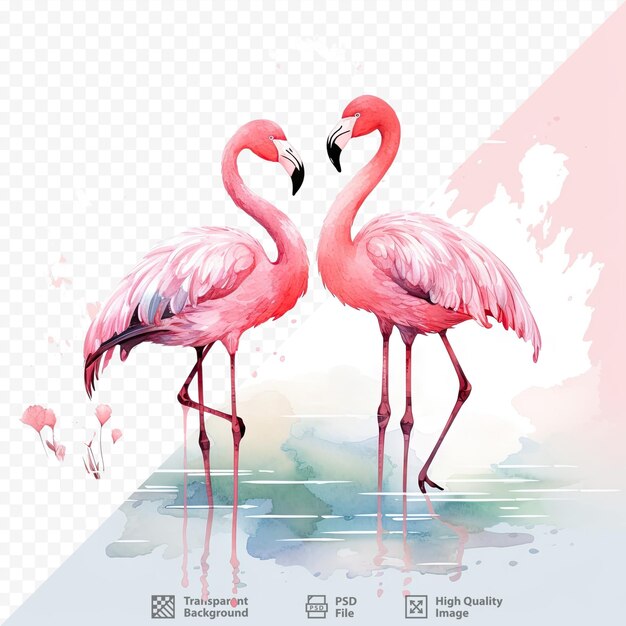 PSD transparent background with watercolor silhouettes of flamingos clip art