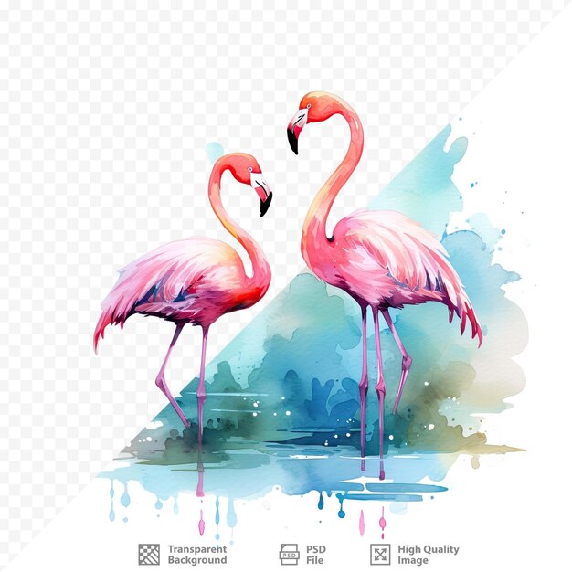 PSD transparent background with watercolor silhouettes of flamingos clip art