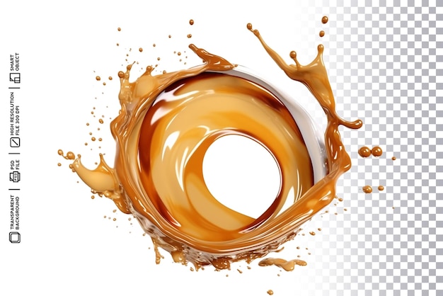 PSD 프리미엄 디자인을 위한 우유가 포함된 투명한 갈색 액상 캐러멜