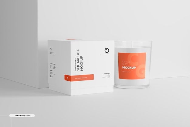 PSD mockup di imballaggio in vetro trasparente per candele