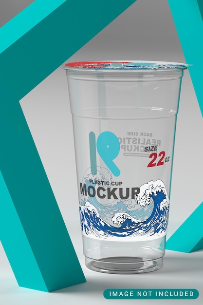 Transparent clear plastic cup 22 oz mockup with seal lid for ice drink or beverage premium psd