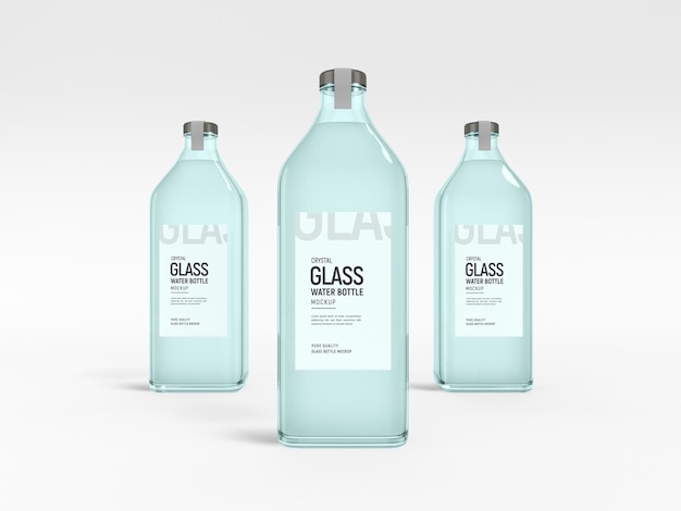 PSD transparent crystal glass water bottle mockup