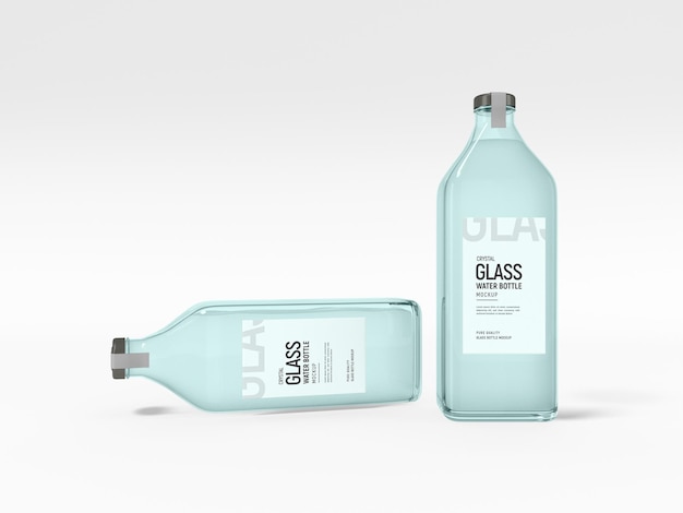 Transparent Crystal Glass Water Bottle Mockup