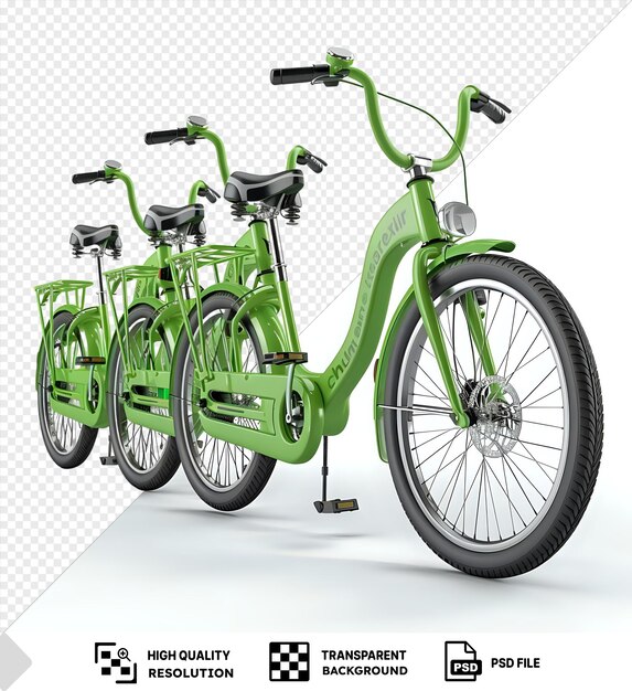 PSD transparent of eco friendly transportation options like bike sharing programs a green bike with a black seat and pedal and a green bike with a black tire are showcased in this image