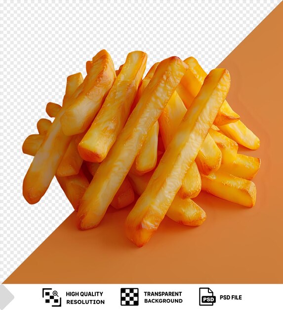 Transparent fried potato french fries on an orange background png psd