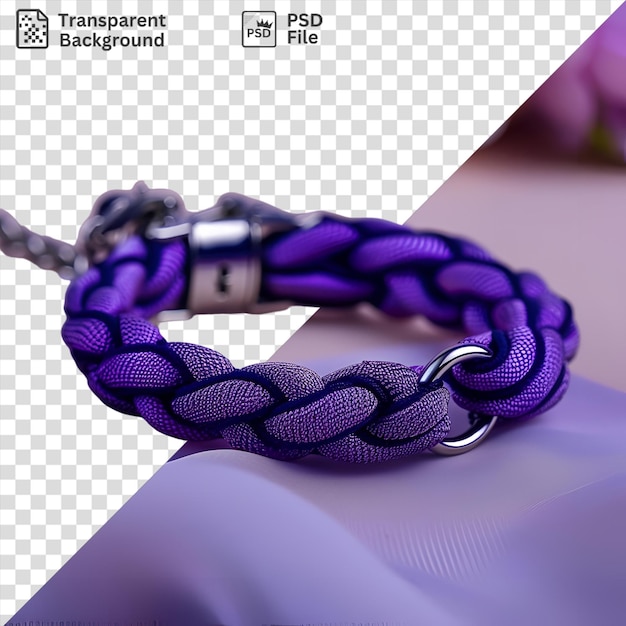 PSD transparent front view capture a bracelet purple silver material fabric label