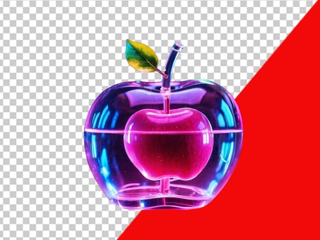 Transparent glass apple in neon light