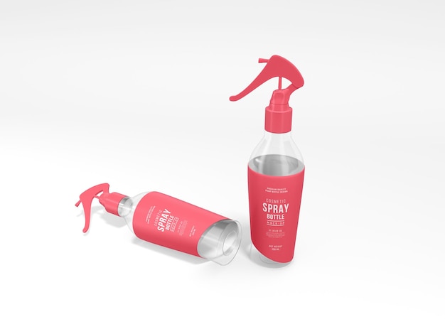 Mockup di branding per flacone spray cosmetico in vetro trasparente