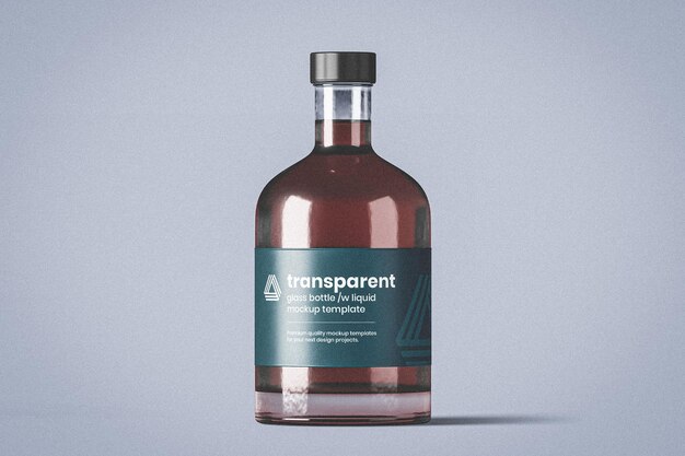 PSD transparent glass drink bottle mockup with black cap