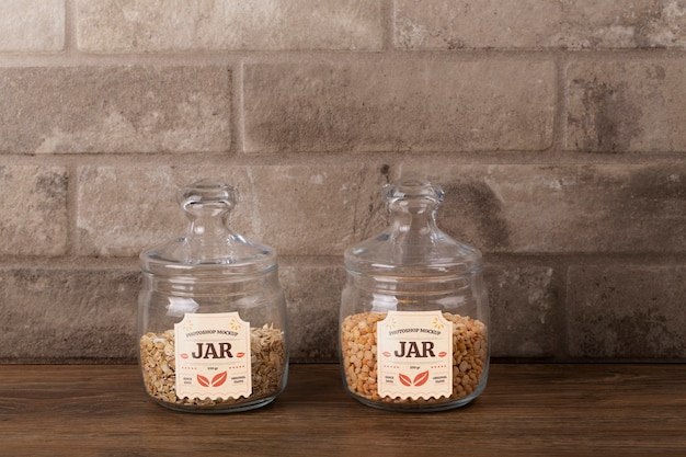 PSD transparent glass jar mock-up on shelf