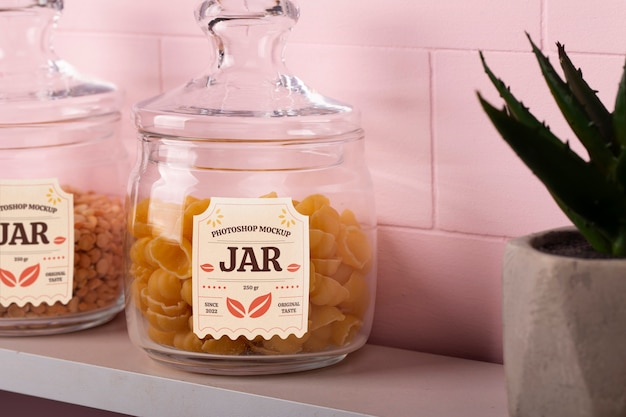 PSD transparent glass jar mock-up on shelf