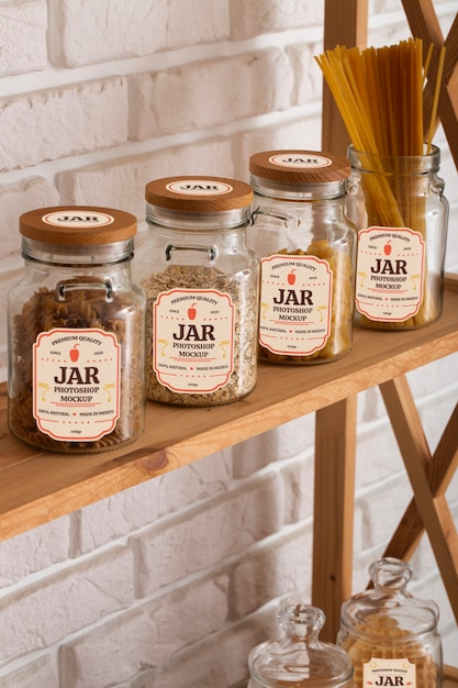 PSD transparent glass jar mock-up on shelf