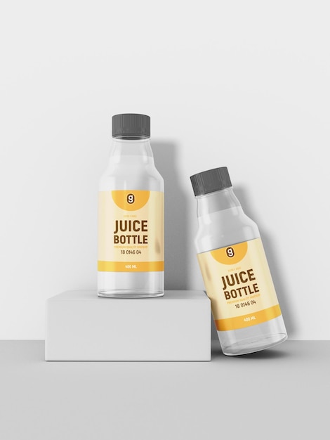 Mockup di marchio di bottiglia di succo di vetro trasparente