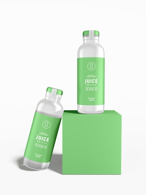 Mockup di marchio di bottiglia di succo di vetro trasparente