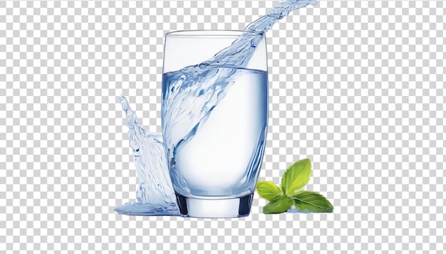 PSD 透明な背景にスプラッシュが隔離された透明な水のグラス