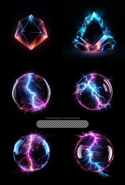 PSD transparent glass round with thunderstorm set