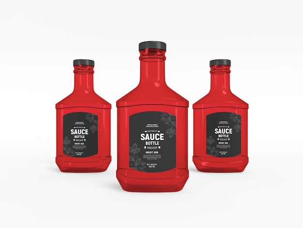 Transparent glass sauce bottle packaging mockup