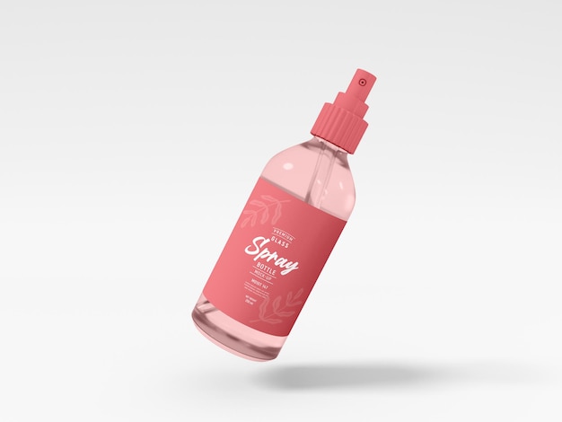 Mockup di bottiglia spray in vetro trasparente