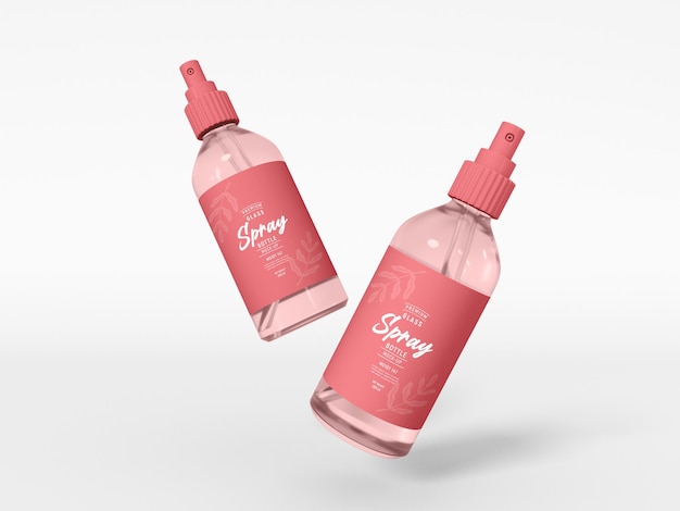 Mockup di bottiglia spray in vetro trasparente