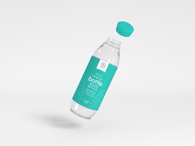 Transparent glass water bottle packaging mockup