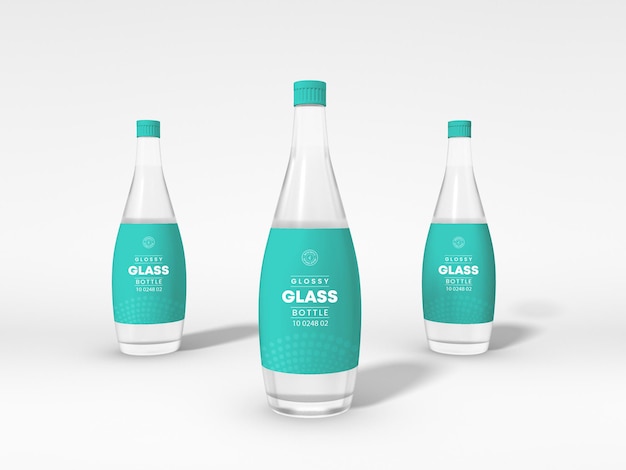 Transparent glass water bottle packaging mockup