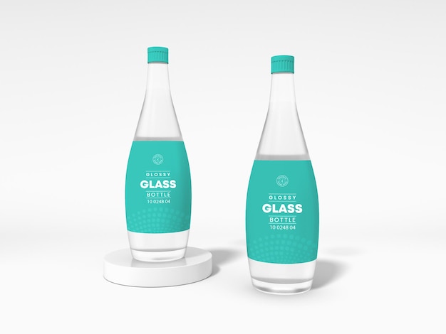 Transparent glass water bottle packaging mockup