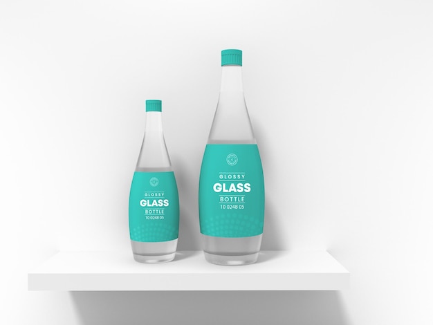 Transparent glass water bottle packaging mockup