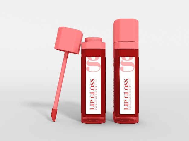 PSD transparent glossy plastic lip gloss packaging mockup