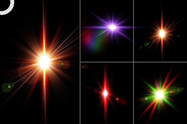 Transparent glowing colorful lens flare collection