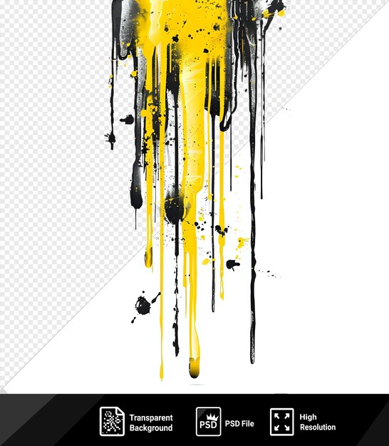 PSD transparent graffiti spray drips vector symbol vibrant yellow paint splatters on a isolated background