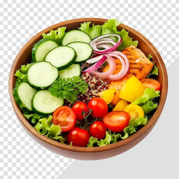 PSD transparent healthy green salad bowl isolated on white background