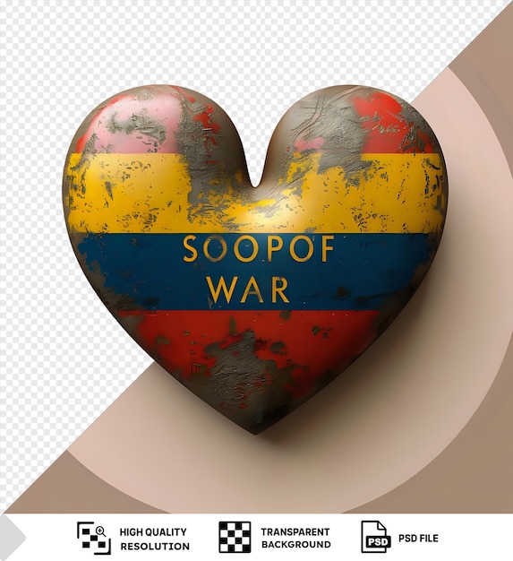 Transparent of heart with flag of ukraine and the words stop war mockup