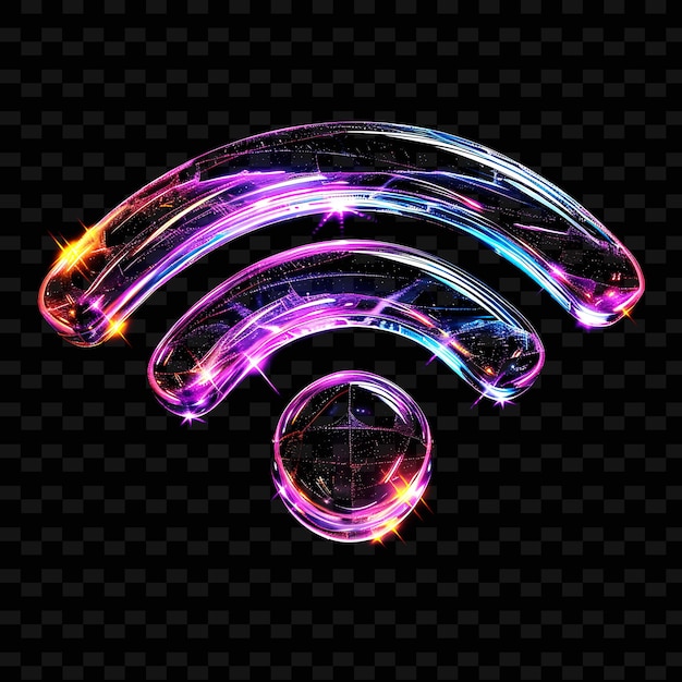 Transparent holographic beaming wifi icon with minimalistic outline y2k shape trending decorative