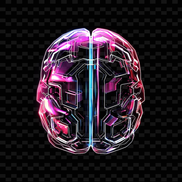 PSD transparent holographic glowing glass brain icon with geomet outline y2k shape trending decorative