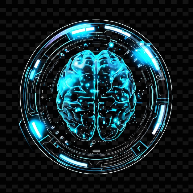 PSD transparent holographic glowing glass brain icon with geomet outline y2k shape trending decorative