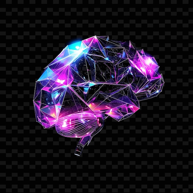 PSD transparent holographic glowing glass brain icon with geomet outline y2k shape trending decorative