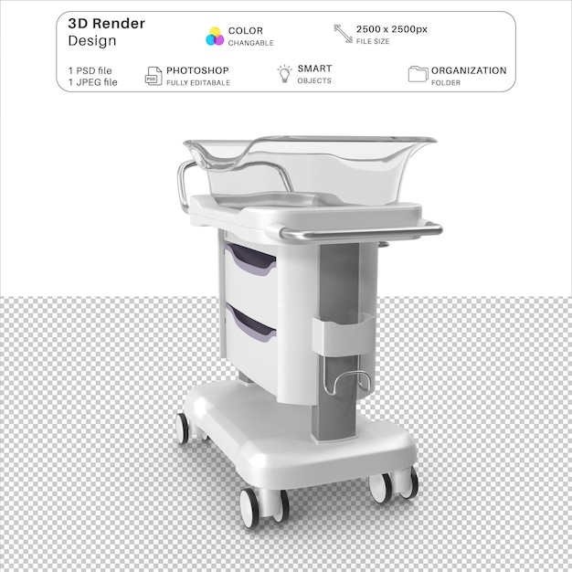 Transparent hospital bassinet 3d modeling psd-bestand