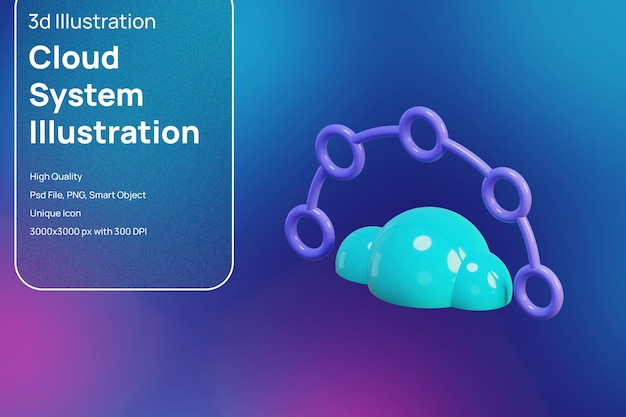 PSD transparent image of cloud system illustration with beautiful 3d render style